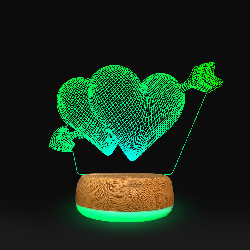 3D Lamp Wood Grain Bottom Glow Colorful Touch Remote Control - One Red Hill