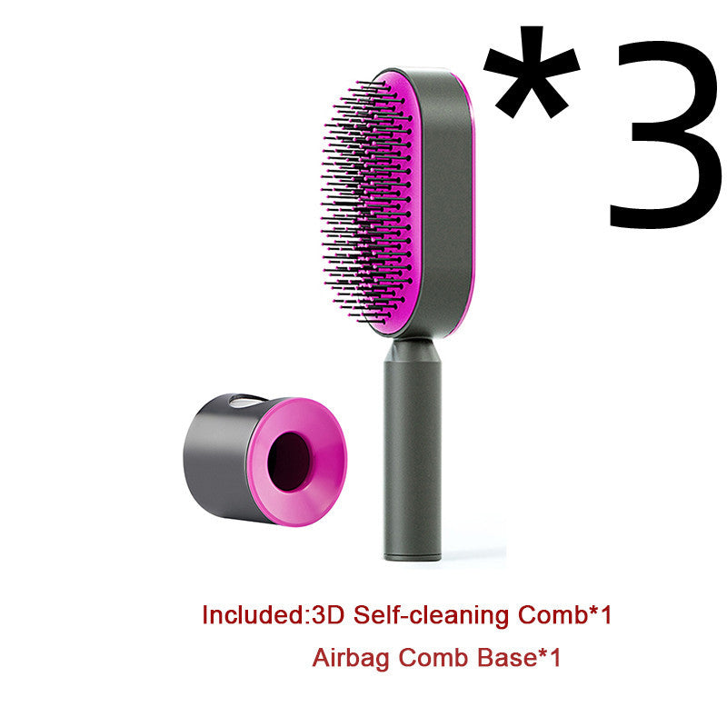 Self Cleaning Hair Brush For Women One-key Cleaning Hair Loss Airbag Massage Scalp Comb Anti-Static Hairbrush - One Red Hill