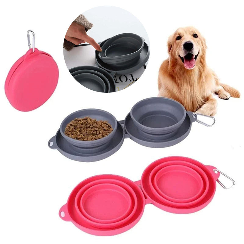 Rubber Foldable Double Bowl Pet Feeding Bowl Pets Supplies Dog Cat Bowls - One Red Hill