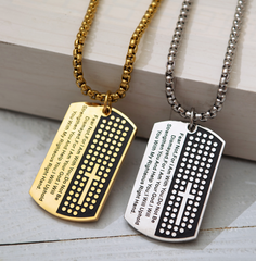 Dog Tag Cross Necklaces & Pendant Gold Color Stainless Steel Chain Bible Verse Christian Jewelry Gift For Men