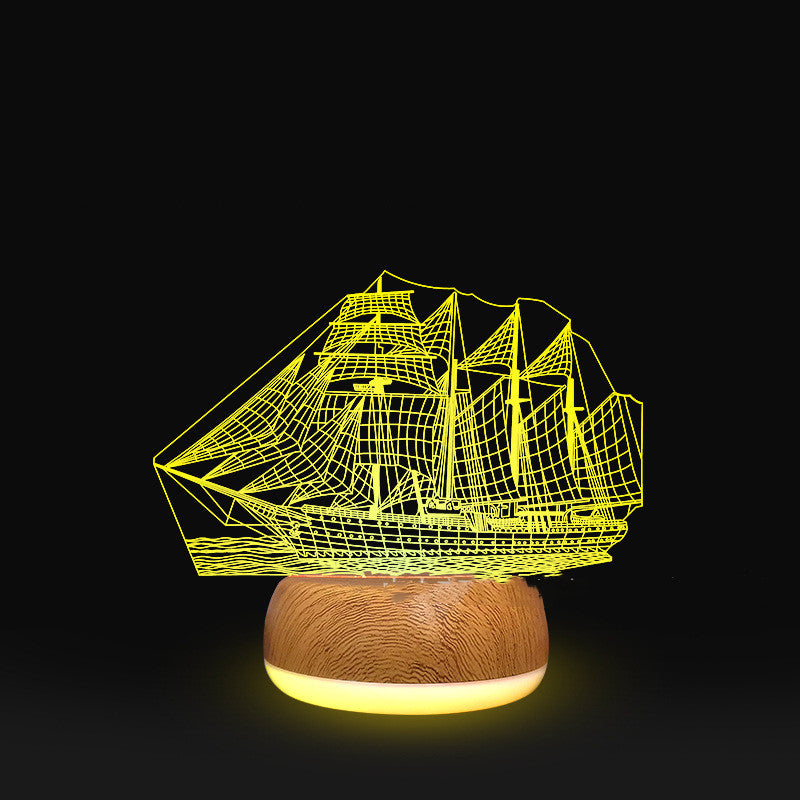 3D Lamp Wood Grain Bottom Glow Colorful Touch Remote Control - One Red Hill
