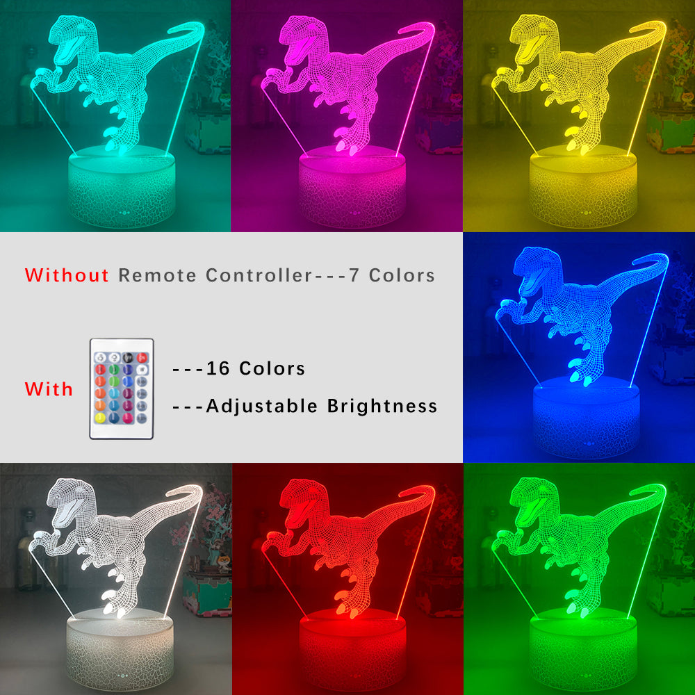Dinosaur Colorful LED Touch Remote Control 3D Night Light - One Red Hill