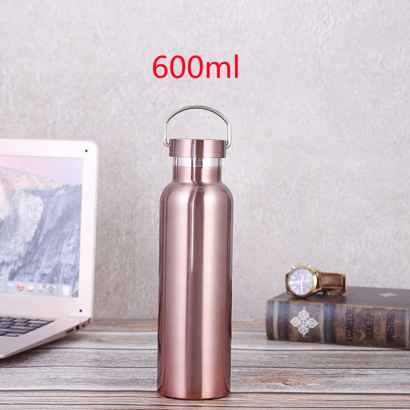 Large-capacity Sports Bottle With All-steel Lid 304 Rose Gold Stainless Steel Vacuum Flask