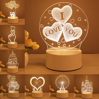 3D Lamp Acrylic USB LED Night Lights Neon Sign Lamp Xmas Home Decorations For Room Decor Valentines Day Gifts - One Red Hill