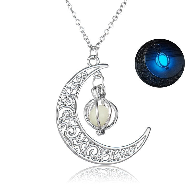 Fashion Moon Natural Glowing Stone Healing Necklace Women Gift Charm Luminous Pendant Necklace Jewelry - One Red Hill