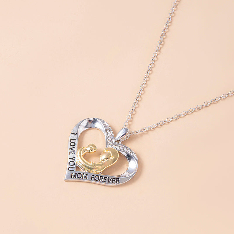 Mother And Baby I Love You Mom Forever Heart Pendant Necklace