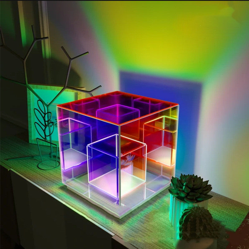 Acrylic Lamp Cube LED Color Table Lamp Cube Box - One Red Hill
