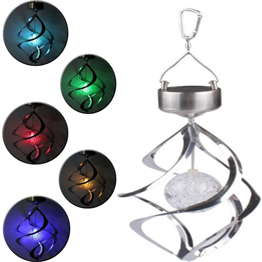 Solar Colorful Wind Turn Light Outdoor Wall-mounted Wind Chimes Change Color