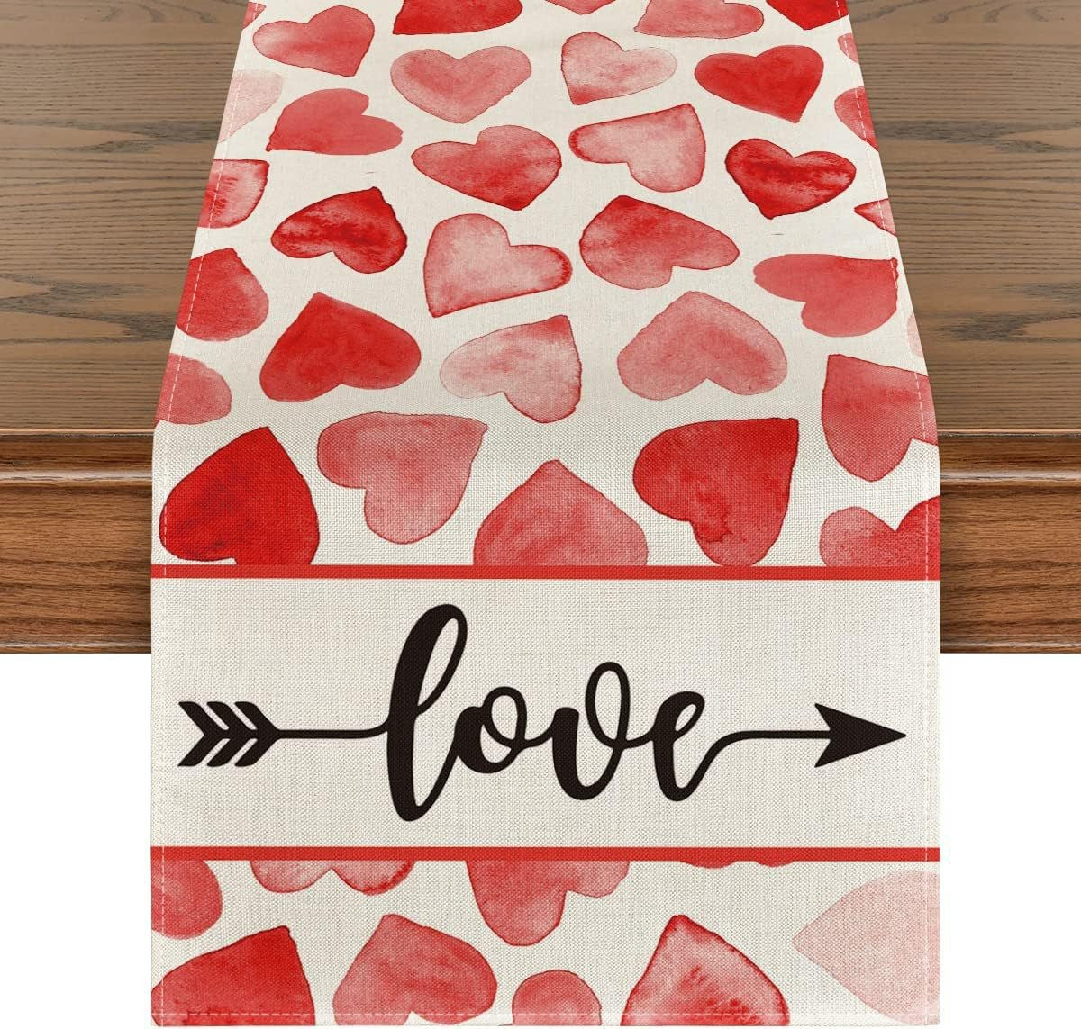 Valentine's Day Table Runner Linen Printed Tablecloth