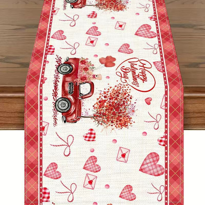 Valentine's Day Table Runner Linen Printed Tablecloth