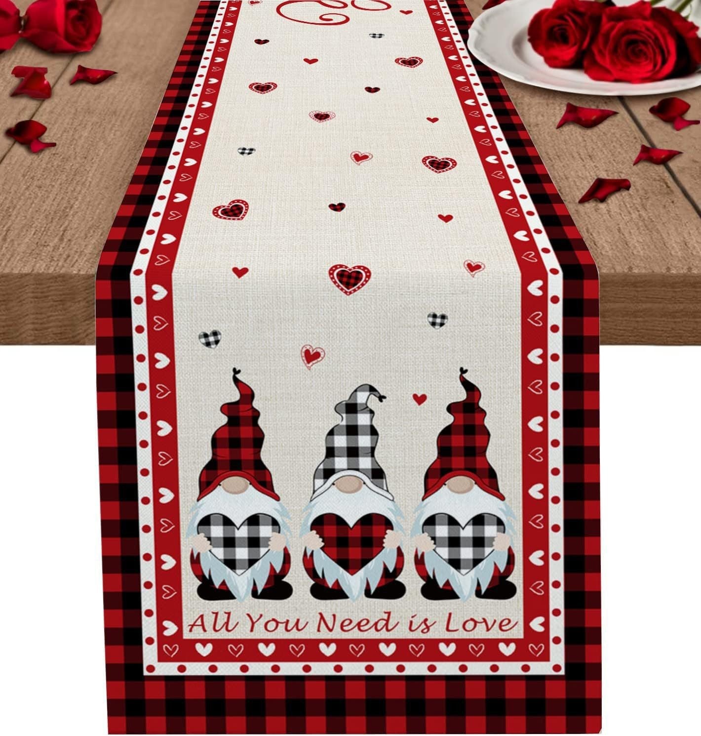 Valentine's Day Table Runner Linen Printed Tablecloth