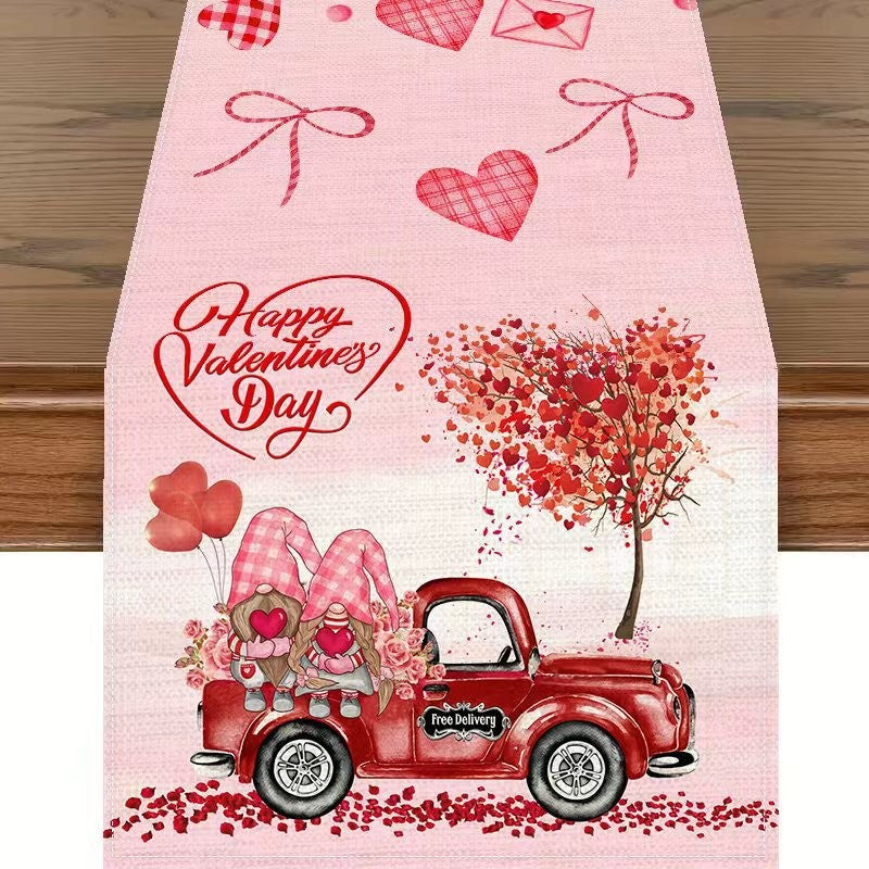 Valentine's Day Table Runner Linen Printed Tablecloth