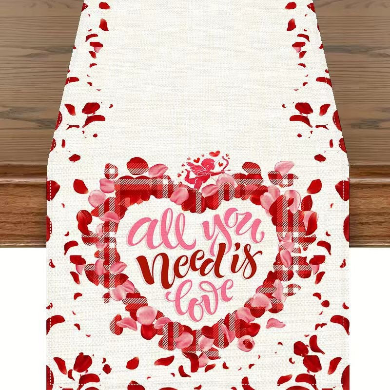 Valentine's Day Table Runner Linen Printed Tablecloth