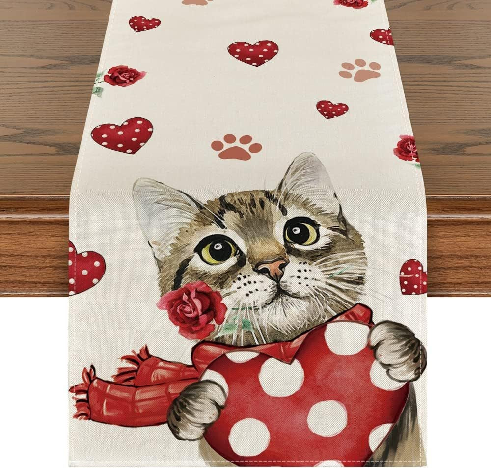 Valentine's Day Table Runner Linen Printed Tablecloth