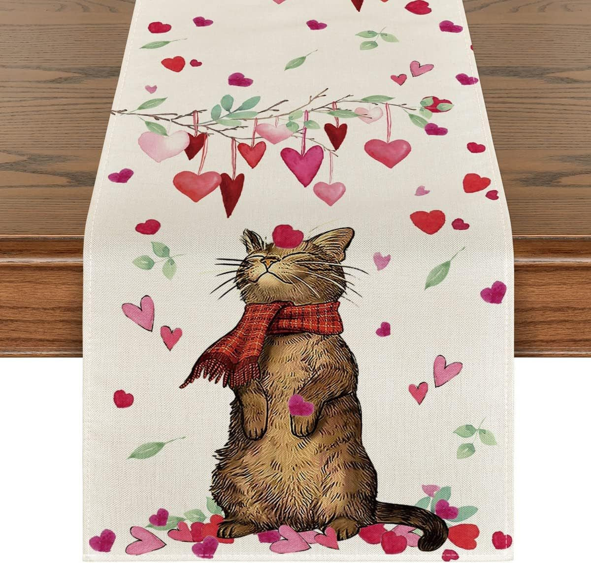 Valentine's Day Table Runner Linen Printed Tablecloth