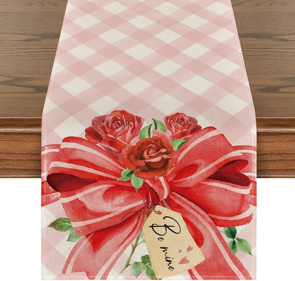 Valentine's Day Table Runner Linen Printed Tablecloth