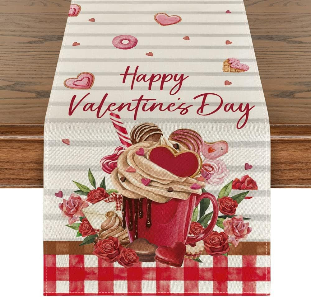 Valentine's Day Table Runner Linen Printed Tablecloth