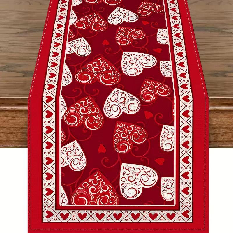 Valentine's Day Table Runner Linen Printed Tablecloth