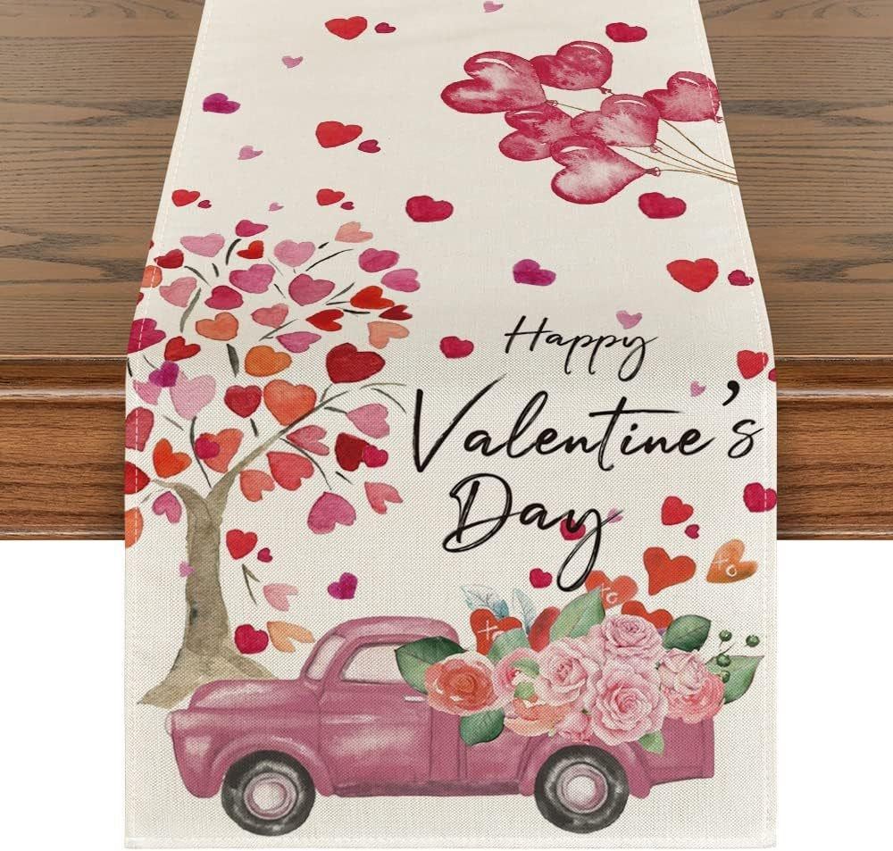 Valentine's Day Table Runner Linen Printed Tablecloth