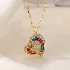 Women's Fashion Copper Plated Real Gold Heart-shaped Zircon Pendant Necklace