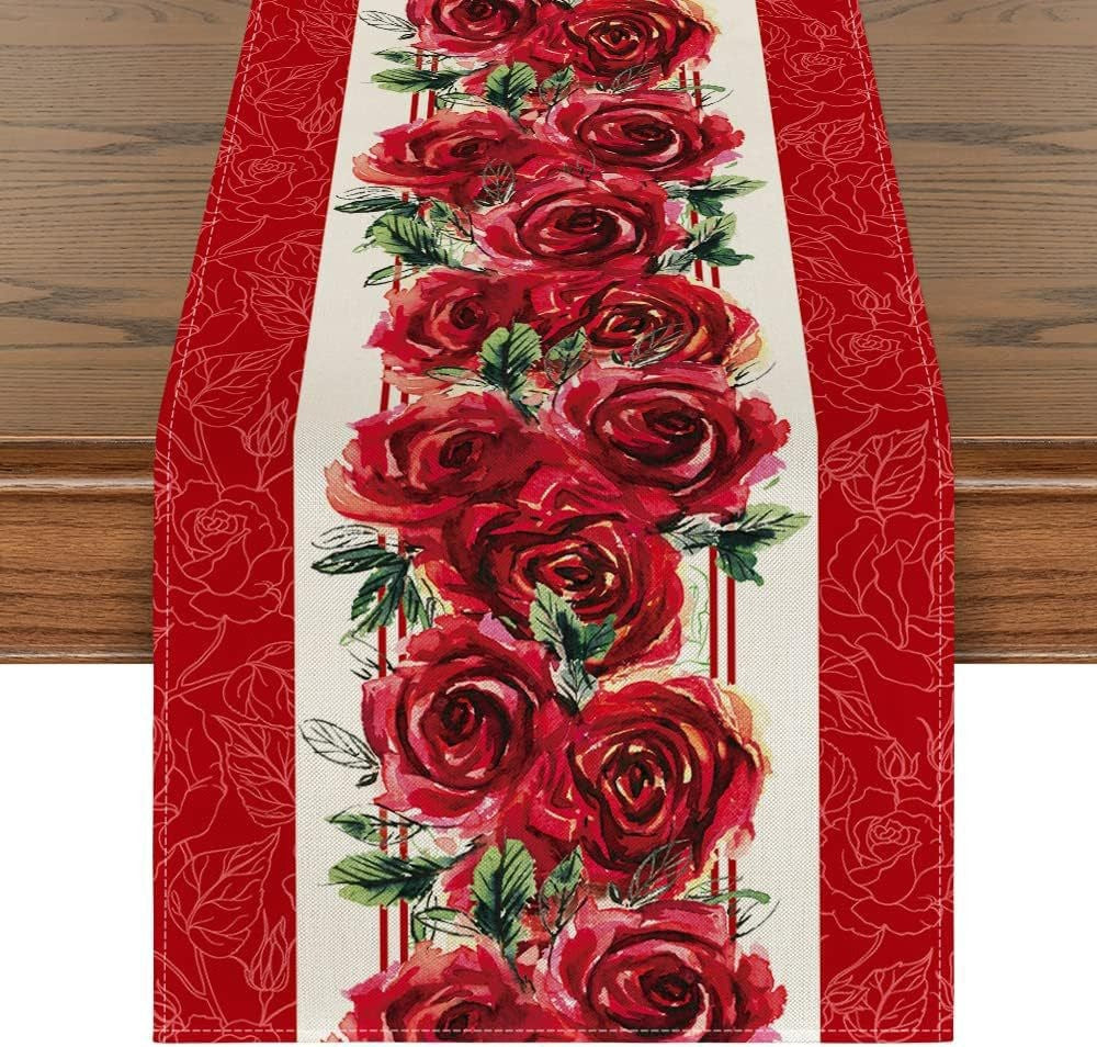 Valentine's Day Table Runner Linen Printed Tablecloth