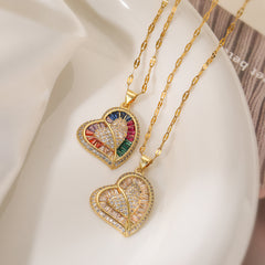 Women's Fashion Copper Plated Real Gold Heart-shaped Zircon Pendant Necklace