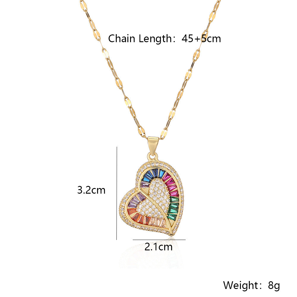 Women's Fashion Copper Plated Real Gold Heart-shaped Zircon Pendant Necklace - One Red Hill