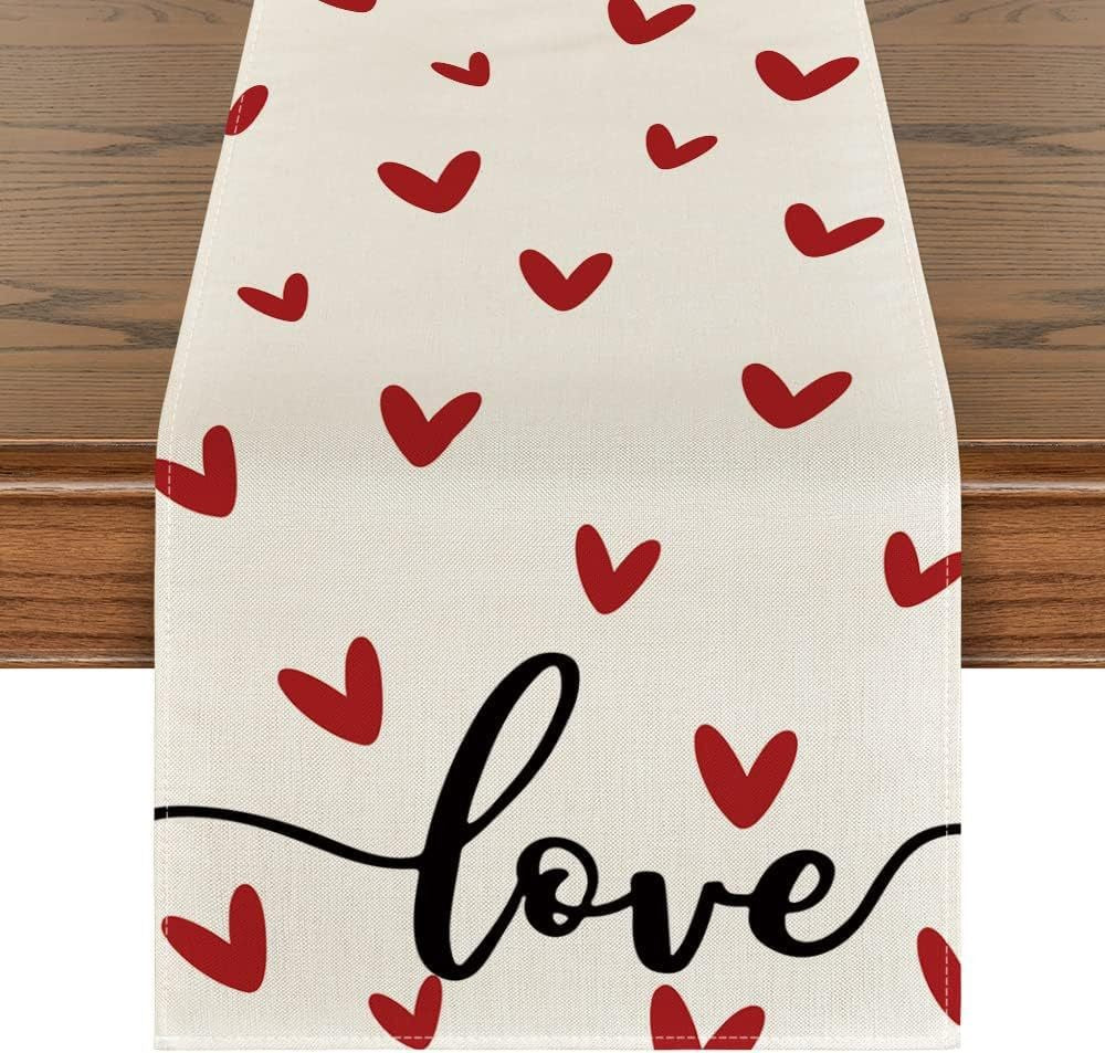 Valentine's Day Table Runner Linen Printed Tablecloth