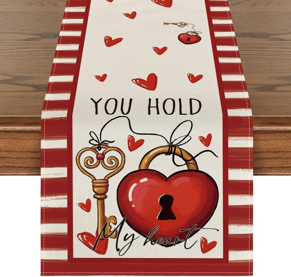 Valentine's Day Table Runner Linen Printed Tablecloth