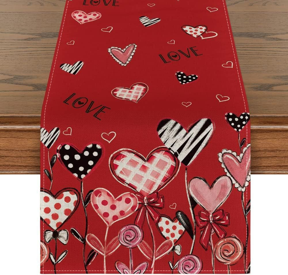 Valentine's Day Table Runner Linen Printed Tablecloth