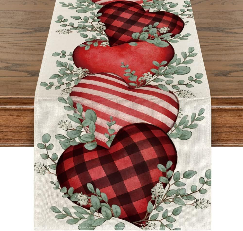 Valentine's Day Table Runner Linen Printed Tablecloth