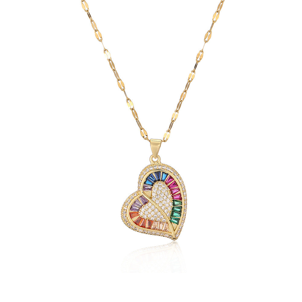 Women's Fashion Copper Plated Real Gold Heart-shaped Zircon Pendant Necklace - One Red Hill