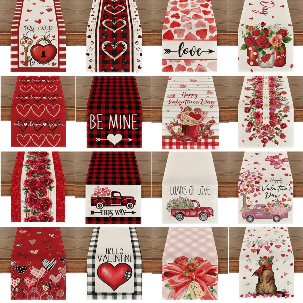 Valentine's Day Table Runner Linen Printed Tablecloth