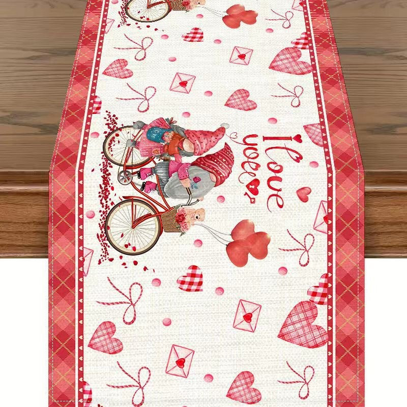 Valentine's Day Table Runner Linen Printed Tablecloth