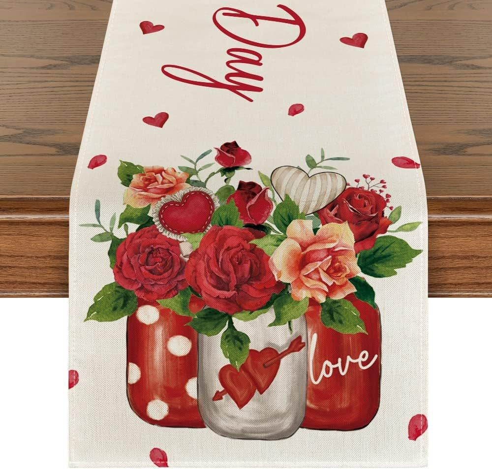 Valentine's Day Table Runner Linen Printed Tablecloth