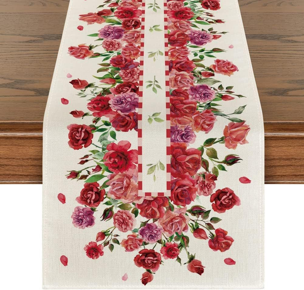 Valentine's Day Table Runner Linen Printed Tablecloth