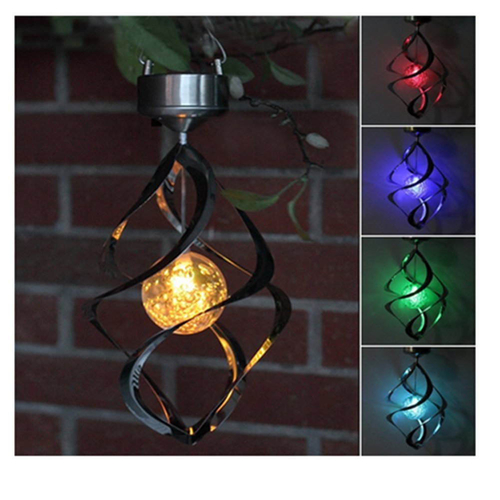 Solar Colorful Wind Turn Light Outdoor Wall-mounted Wind Chimes Change Color