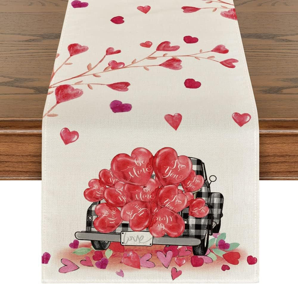 Valentine's Day Table Runner Linen Printed Tablecloth