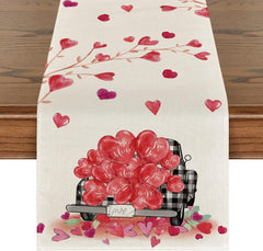 Valentine's Day Table Runner Linen Printed Tablecloth