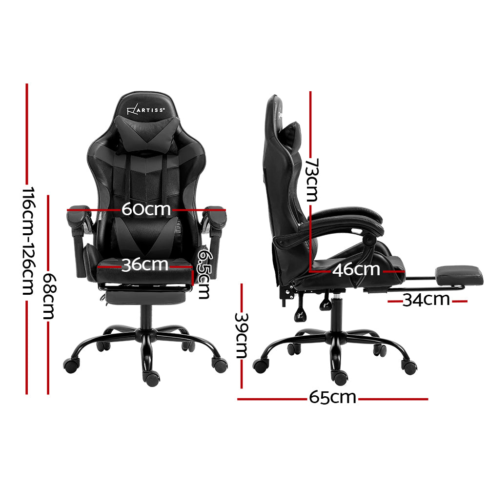 Artiss Gaming Office Chair Executive Computer Leather Chairs Footrest Grey - One Red Hill