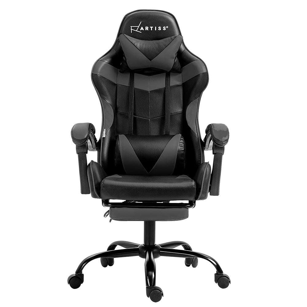 Artiss Gaming Office Chair Executive Computer Leather Chairs Footrest Grey - One Red Hill