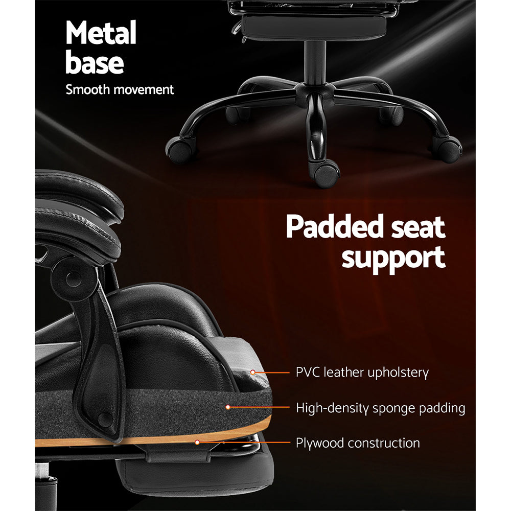 Artiss Gaming Office Chair Executive Computer Leather Chairs Footrest Grey - One Red Hill