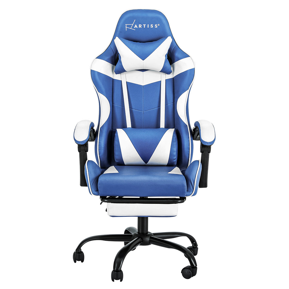 Artiss Gaming Office Chair Executive Computer Leather Chairs Footrest Blue White - One Red Hill