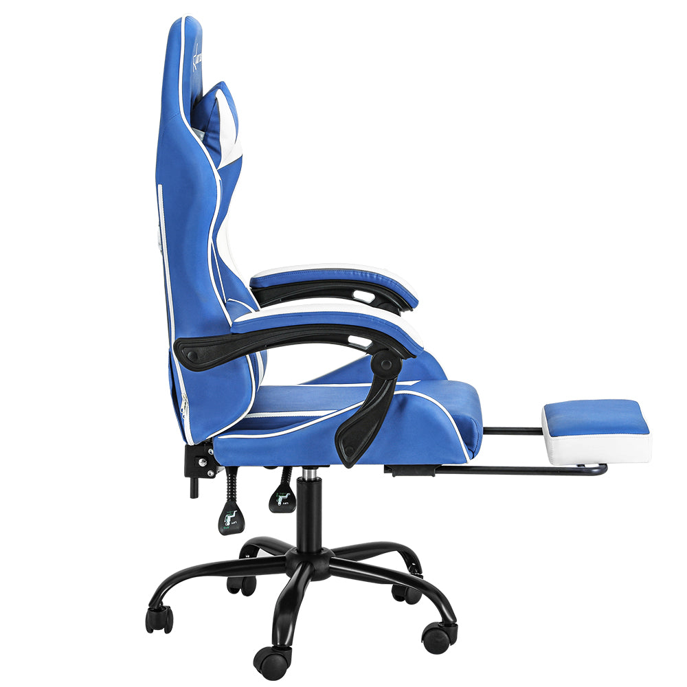 Artiss Gaming Office Chair Executive Computer Leather Chairs Footrest Blue White - One Red Hill