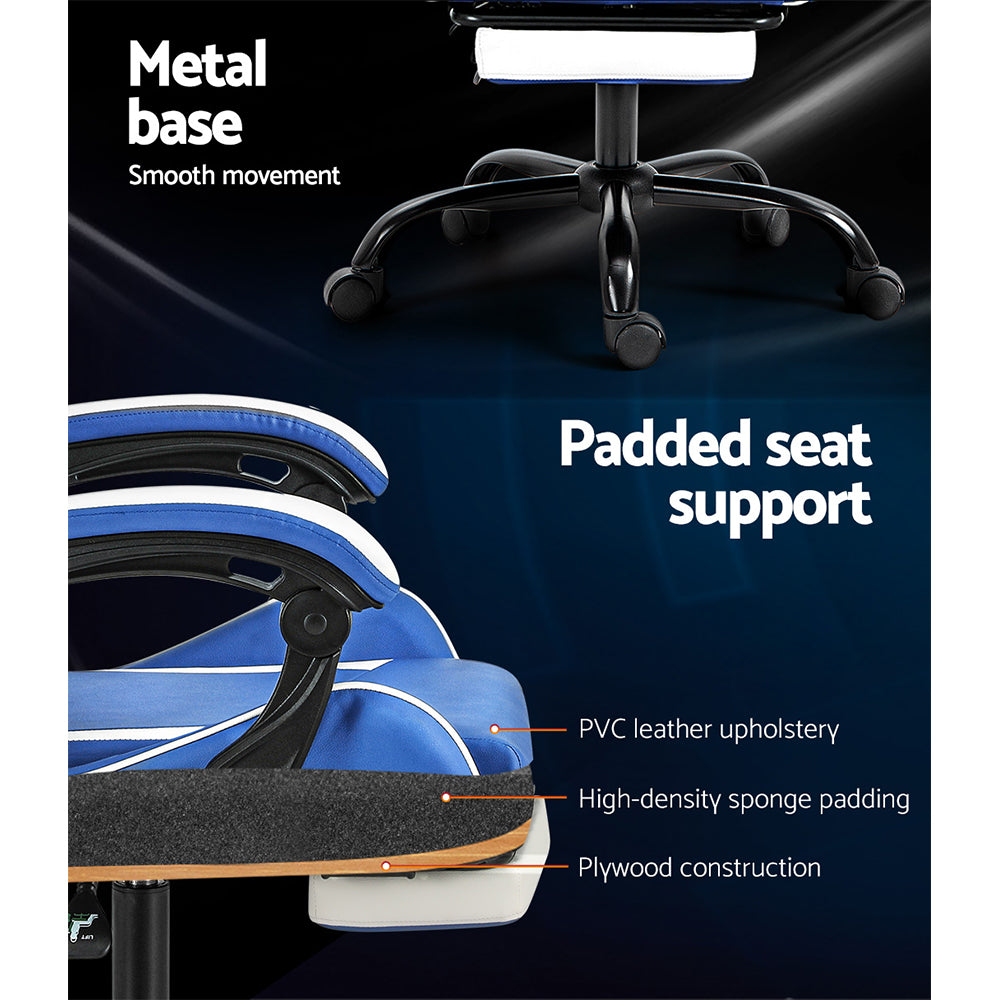 Artiss Gaming Office Chair Executive Computer Leather Chairs Footrest Blue White - One Red Hill