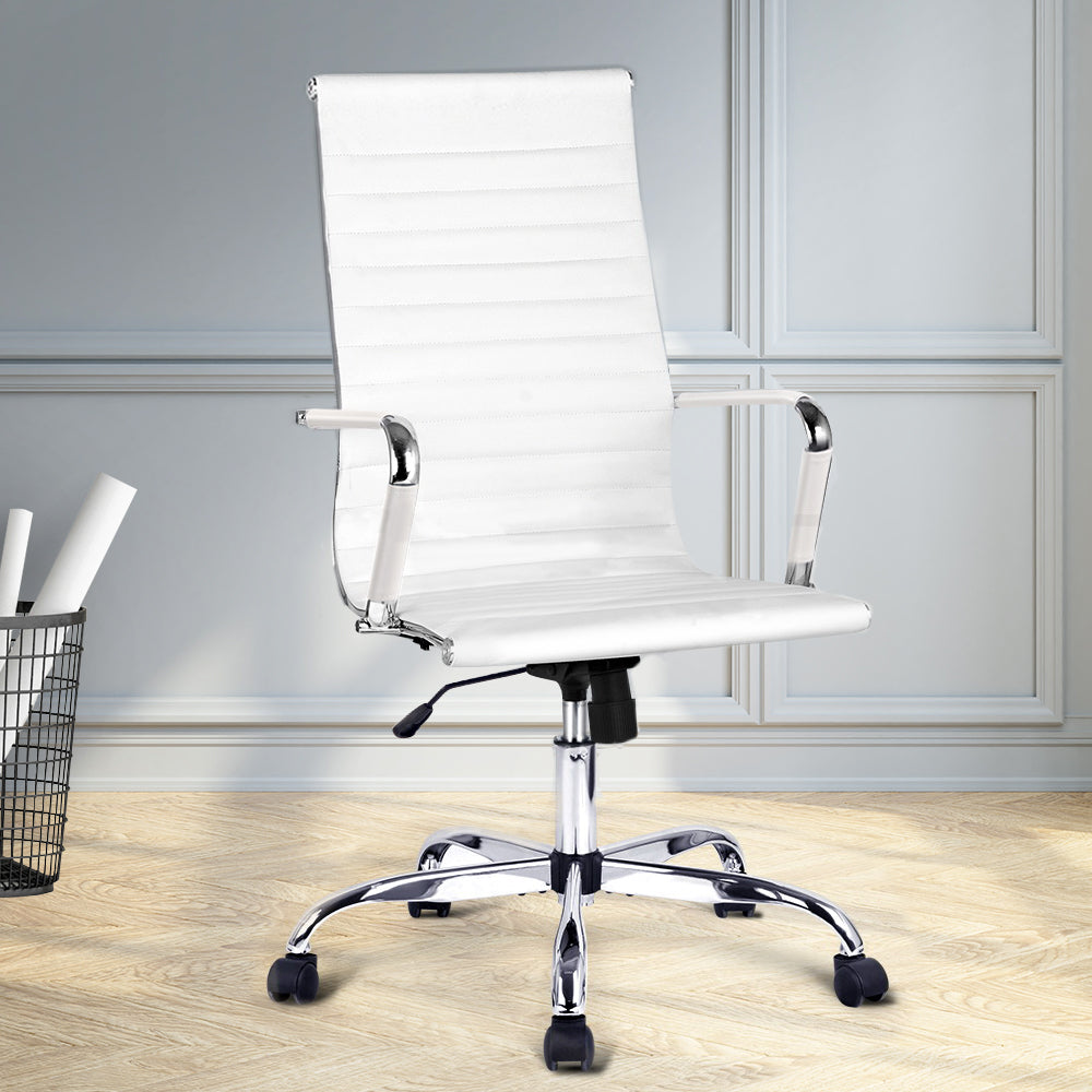 Artiss Office Chair Conference Chairs PU Leather High Back White - One Red Hill