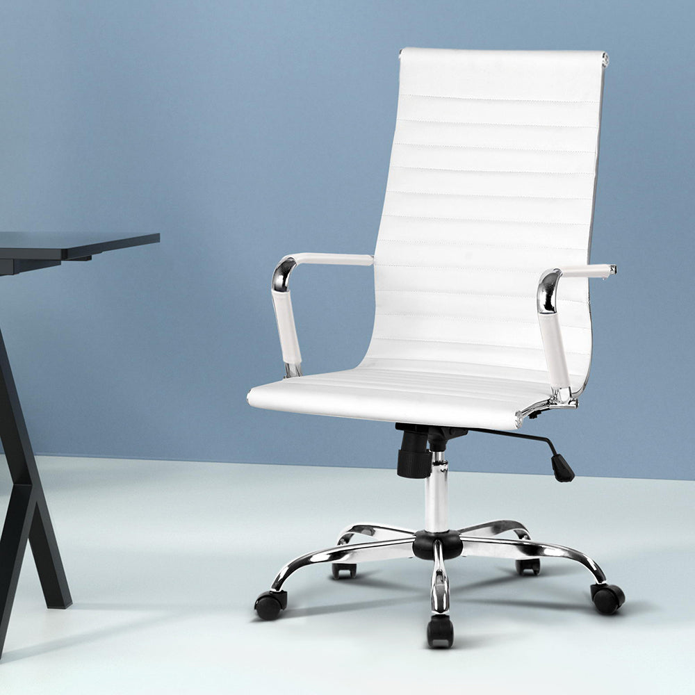 Artiss Office Chair Conference Chairs PU Leather High Back White - One Red Hill
