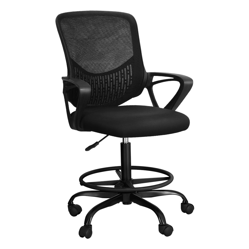 Artiss Office Chair Drafting Stool Computer Standing Desk Mesh Chairs Black - One Red Hill