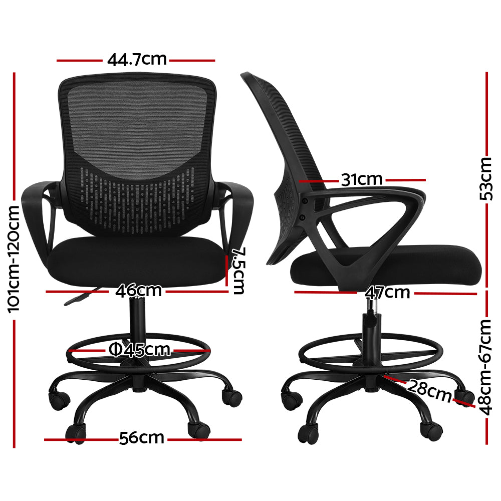 Artiss Office Chair Drafting Stool Computer Standing Desk Mesh Chairs Black - One Red Hill