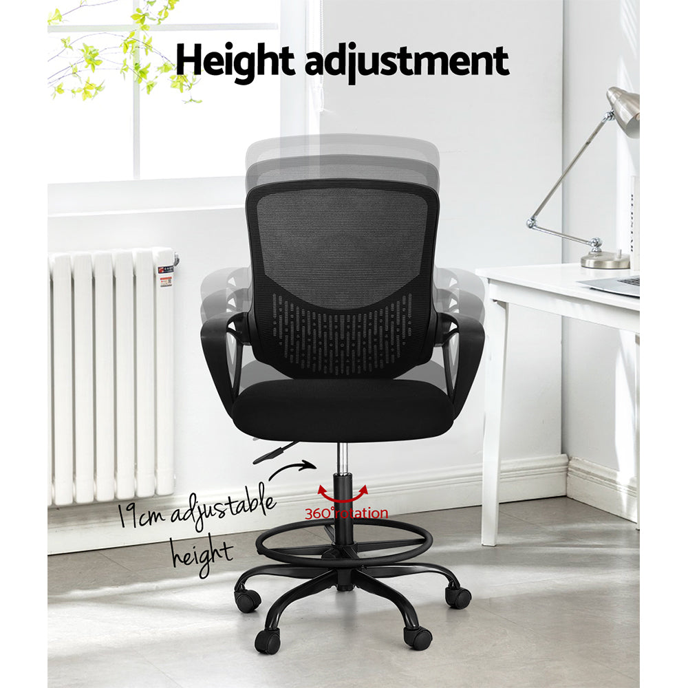 Artiss Office Chair Drafting Stool Computer Standing Desk Mesh Chairs Black - One Red Hill